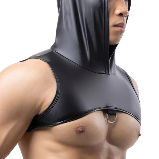 Men's Muscle Tank Top Vest Man Sexy Hooded Clothing Clubwear Stage Costume Crop Tops Performance Sleeveless Tank Tops Fitness