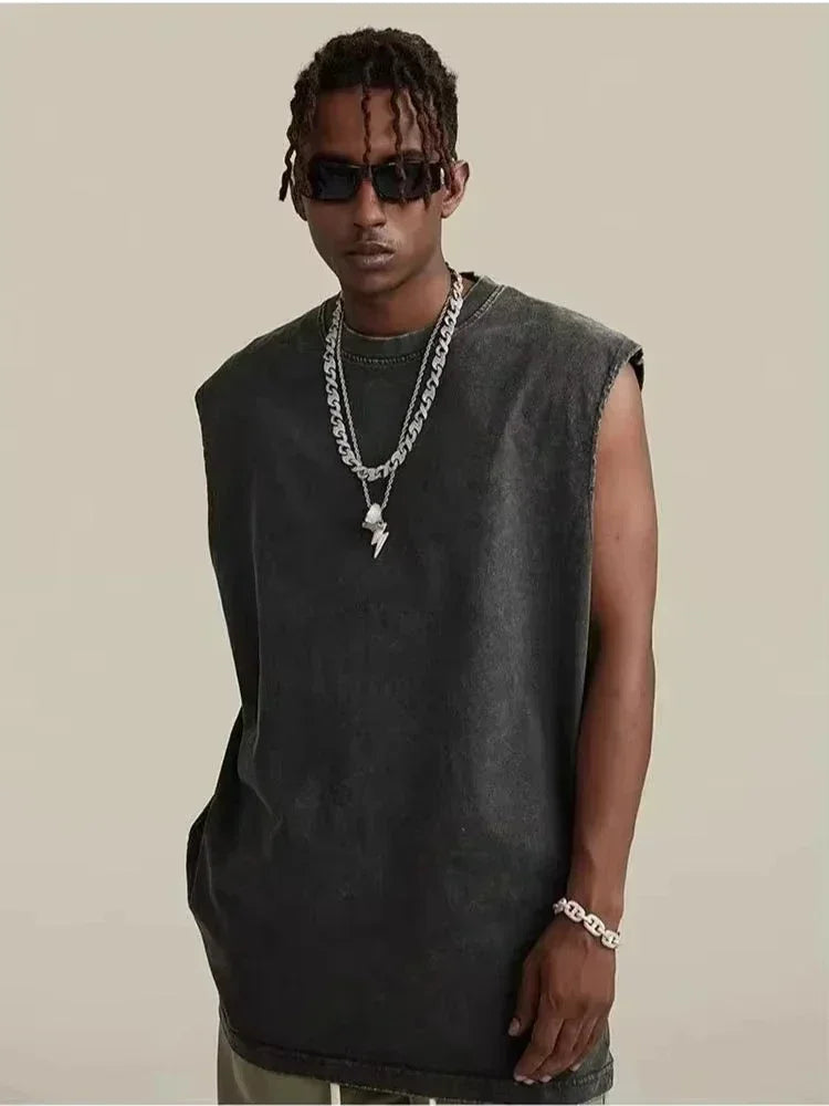 Oasis Band washed retro American street minimalist rock vest print T-shirt high-quality pure cotton Harajuku Y2K top