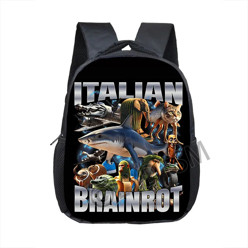 12inch Funny Italian Brainrot Small Backpack for 2-4 Years Old Tralalero Tralala Kids Baby Cartoon School Bags Children Bookbag