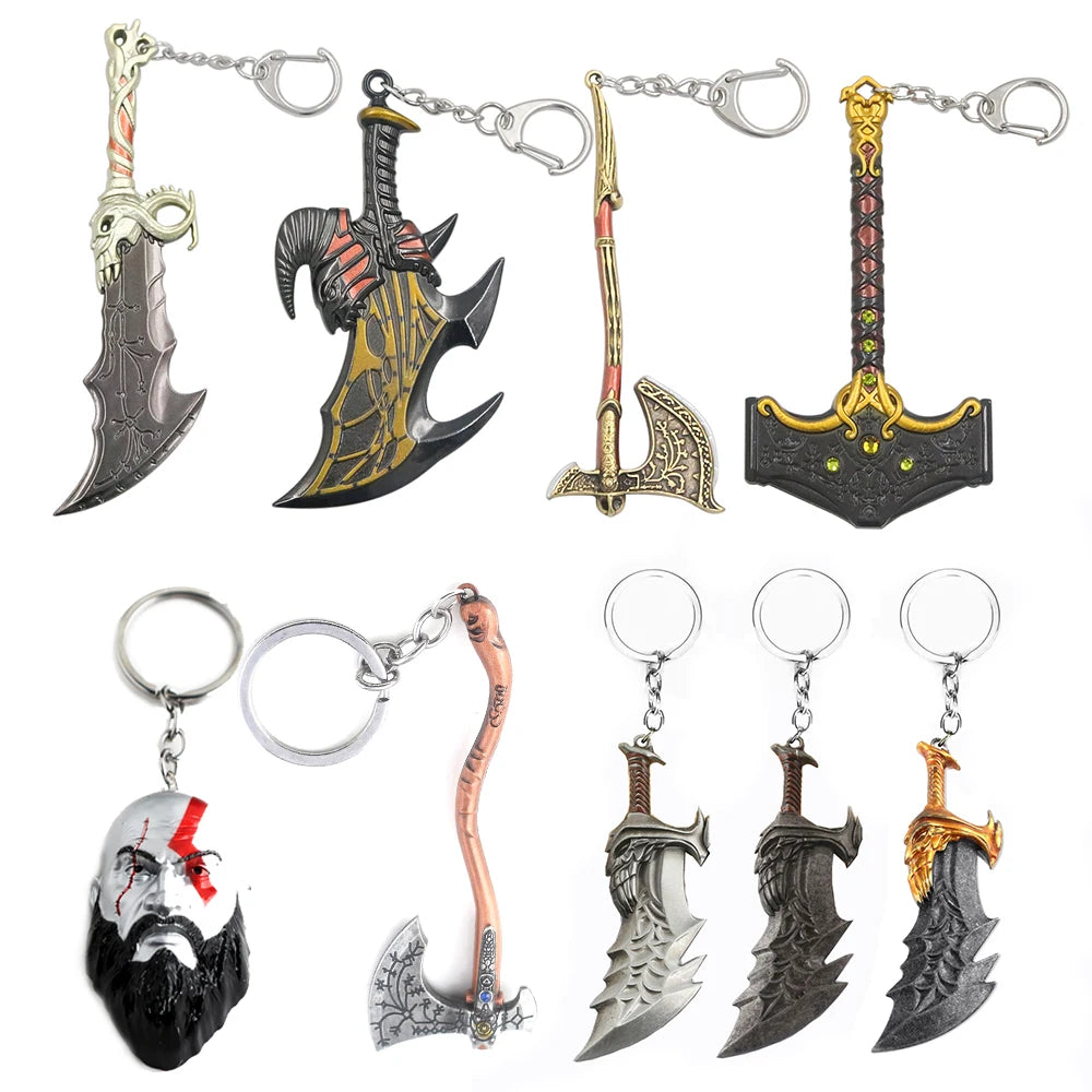 New God of War 5 Ragnarok Keychain Thor's Hammer Mjolnir Key Chain Levitan's Axe Keyring Blades of Exile Chaos Game Accessories