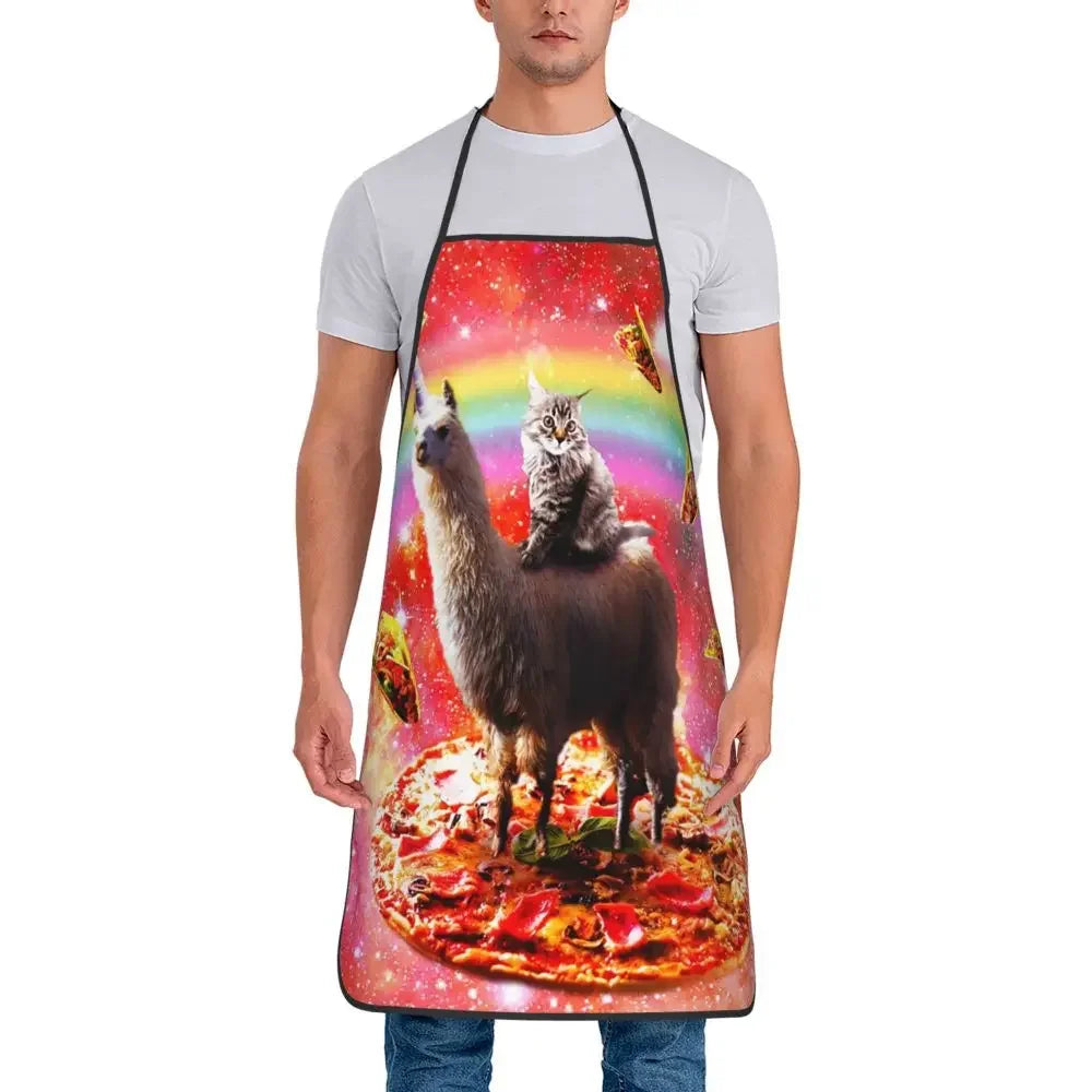 Unisex Space Pizza Cat Meme Bib Apron Adult Women Men Chef Tablier Cuisine for Cooking Kitchen Funny Animal Baking