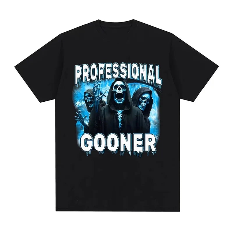 Professional Gooner Offensive Funny Skeleton Meme T Shirts Goon Sexual Joke Party Summer T-shirts Unisex Fashion Tees