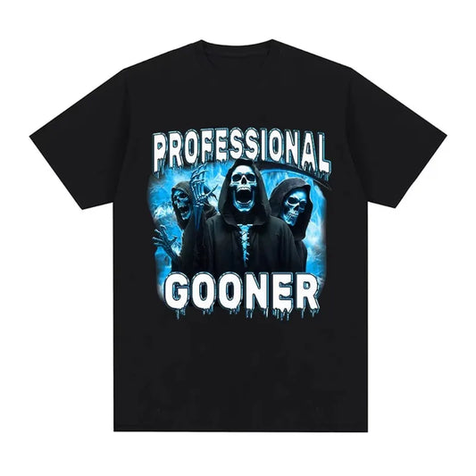 Professional Gooner Offensive Funny Skeleton Meme T Shirts Goon Sexual Joke Party Summer T-shirts Unisex Fashion Tees