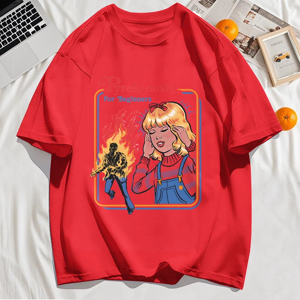 Pyrokinesis For Beginners Printing Mens T-Shirts Summer Cotton All-Match T Shirt O-Neck Streetwear Hip Hop Unisex Soft Loose Top