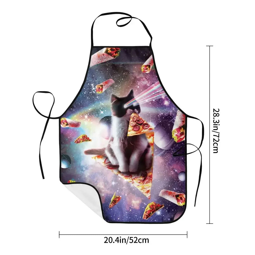 Unisex Space Pizza Cat Meme Bib Apron Adult Women Men Chef Tablier Cuisine for Cooking Kitchen Funny Animal Baking
