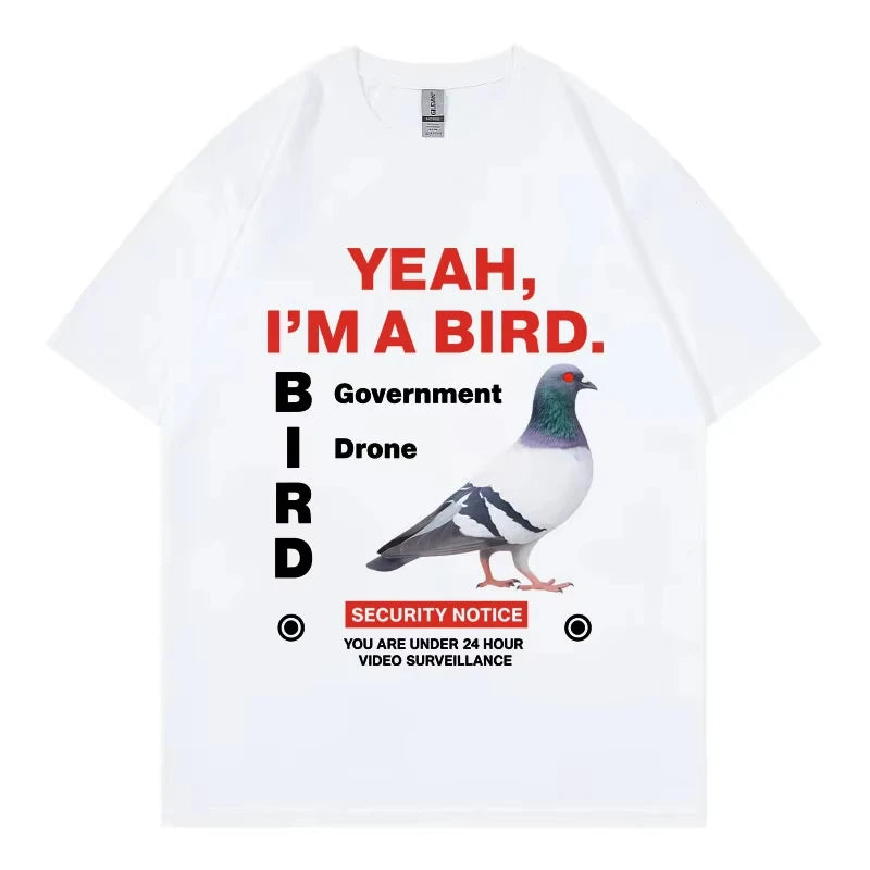 Government Funny Pigeon Graphic T Shirts High Street Fashion Trend Short Sleeve T-shirts Men Women Clothing Loose Cotton T-shirt