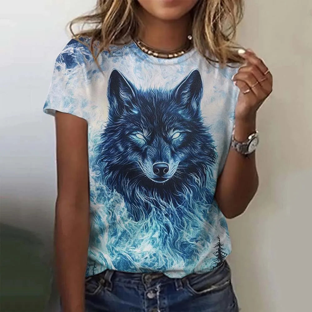 3D Printed  Animal T Shirt For Women Funny Wolf Pattern Tees Summer New Harajuku T-Shirts Y2k Tops Loose Short Sleeves Clothes