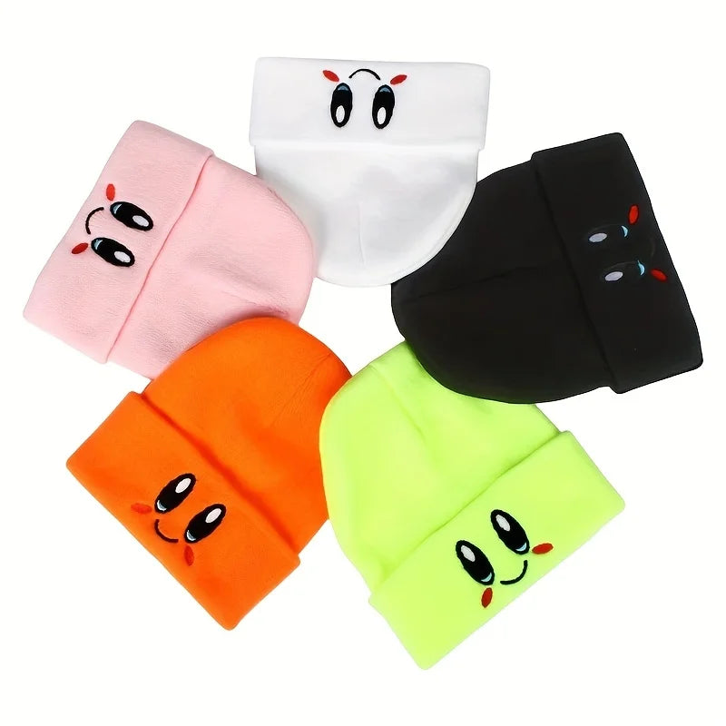 Big Eye Embroidery Elasticity Beanies Women's Cartoon Knitted Skull Caps Winter Warm Hip Hop Hats Men Crimping Melon Leather Hat