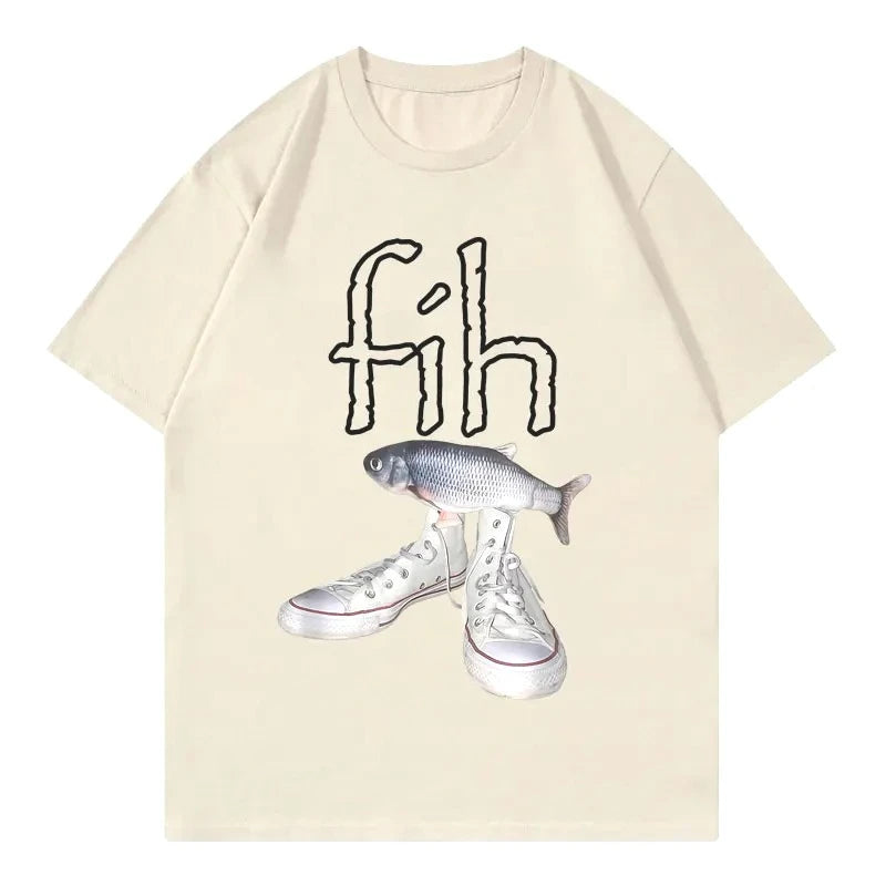 New Style Fih Shoes Graphic T Shirts Funny Misspelled Fish Meme T-shirtsWomen Casual Fashion Short Sleeve T-shirt