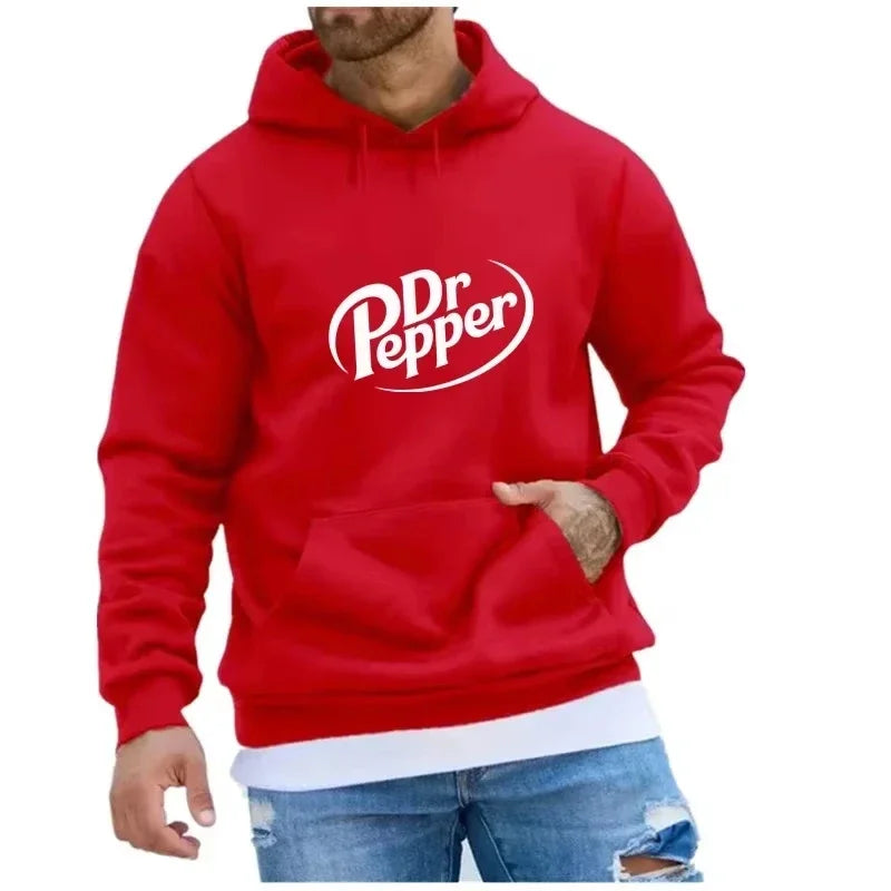 2025 Autumn Warm Dr Pepper Letter Printed Hoodies Street Men Fashion Fleece Sweatshirts Casual Unisex Pullover Tops Fashion Tre