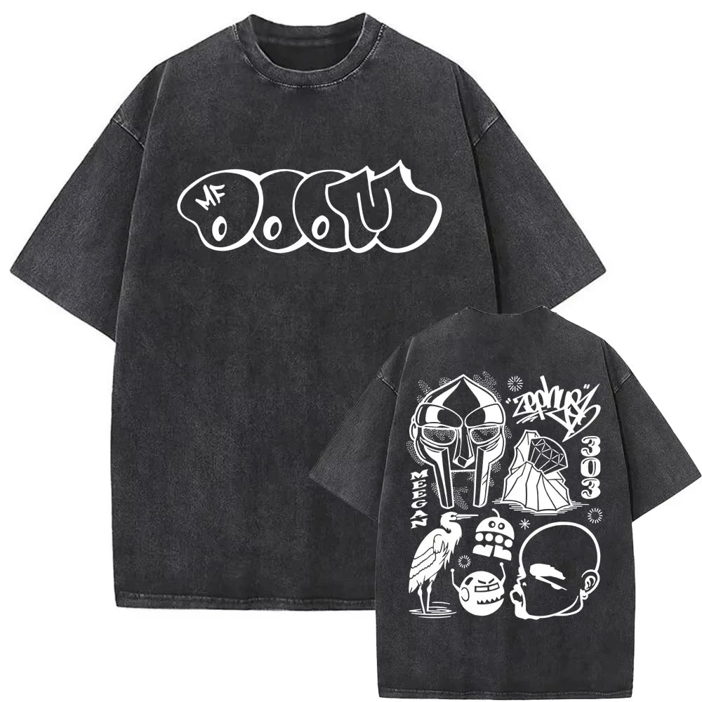 2025 Washed Vintage Rapper Mf Doom MM FOOD Graphic Print Tshirt Men Women Hip Hop Fashion T-shirts Male Casual