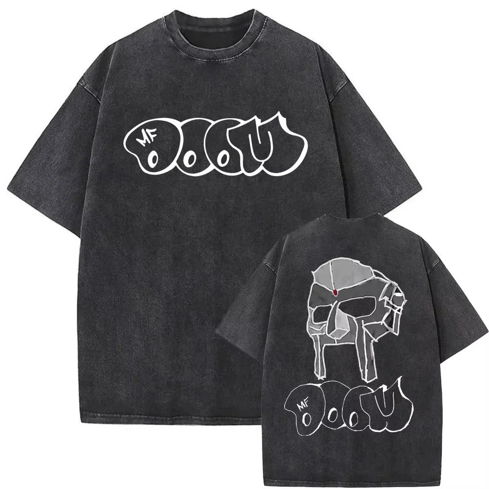 2025 Washed Vintage Rapper Mf Doom MM FOOD Graphic Print Tshirt Men Women Hip Hop Fashion T-shirts Male Casual