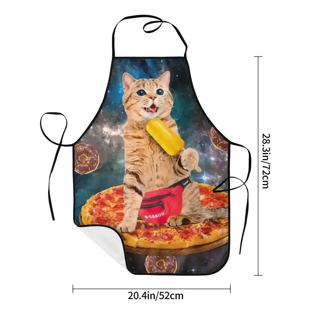 Unisex Space Pizza Cat Meme Bib Apron Adult Women Men Chef Tablier Cuisine for Cooking Kitchen Funny Animal Baking
