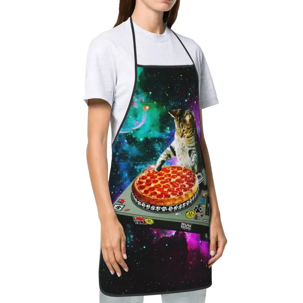 Unisex Space Pizza Cat Meme Bib Apron Adult Women Men Chef Tablier Cuisine for Cooking Kitchen Funny Animal Baking