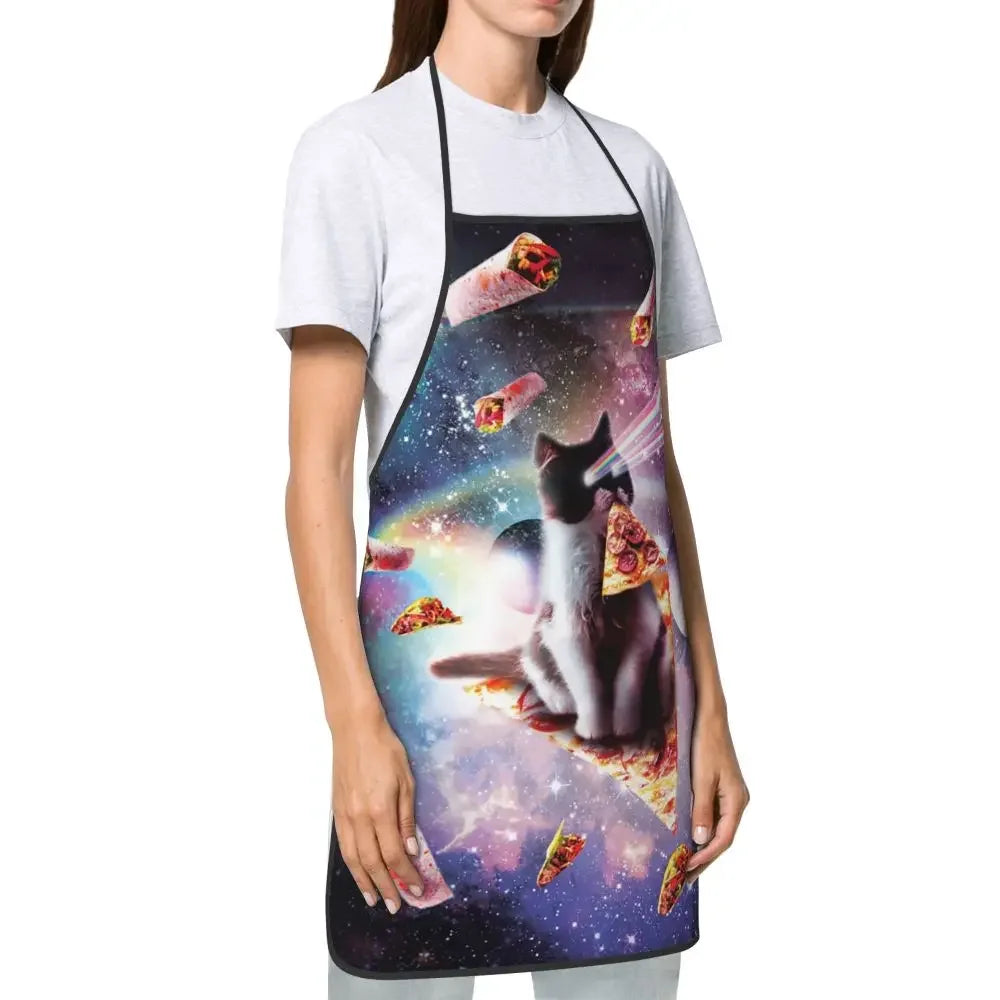 Unisex Space Pizza Cat Meme Bib Apron Adult Women Men Chef Tablier Cuisine for Cooking Kitchen Funny Animal Baking