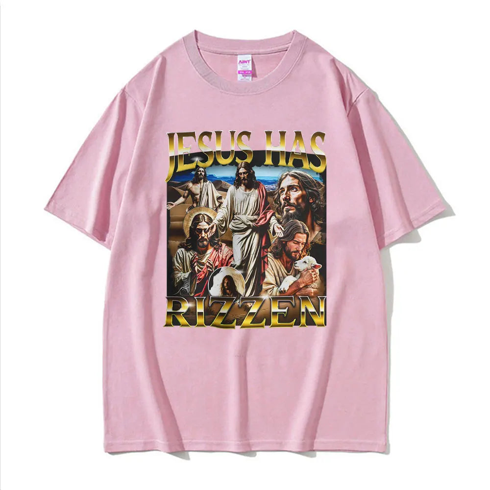 Funny Unhinged Offensive Lnappropriate Jesus Has Rizzen Graphic T Shirts Men Women Retro Oversized T-Shirt Short Sleeve T-Shirts