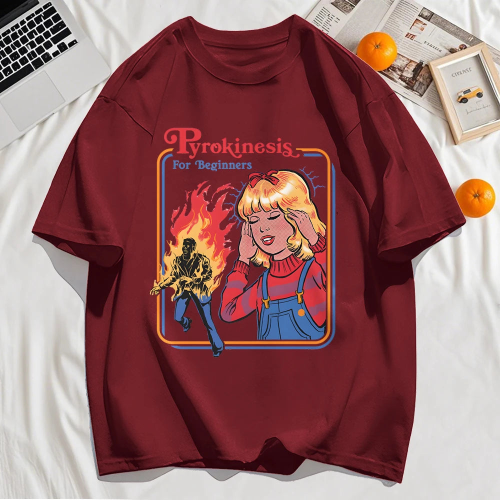 Pyrokinesis For Beginners Printing Mens T-Shirts Summer Cotton All-Match T Shirt O-Neck Streetwear Hip Hop Unisex Soft Loose Top