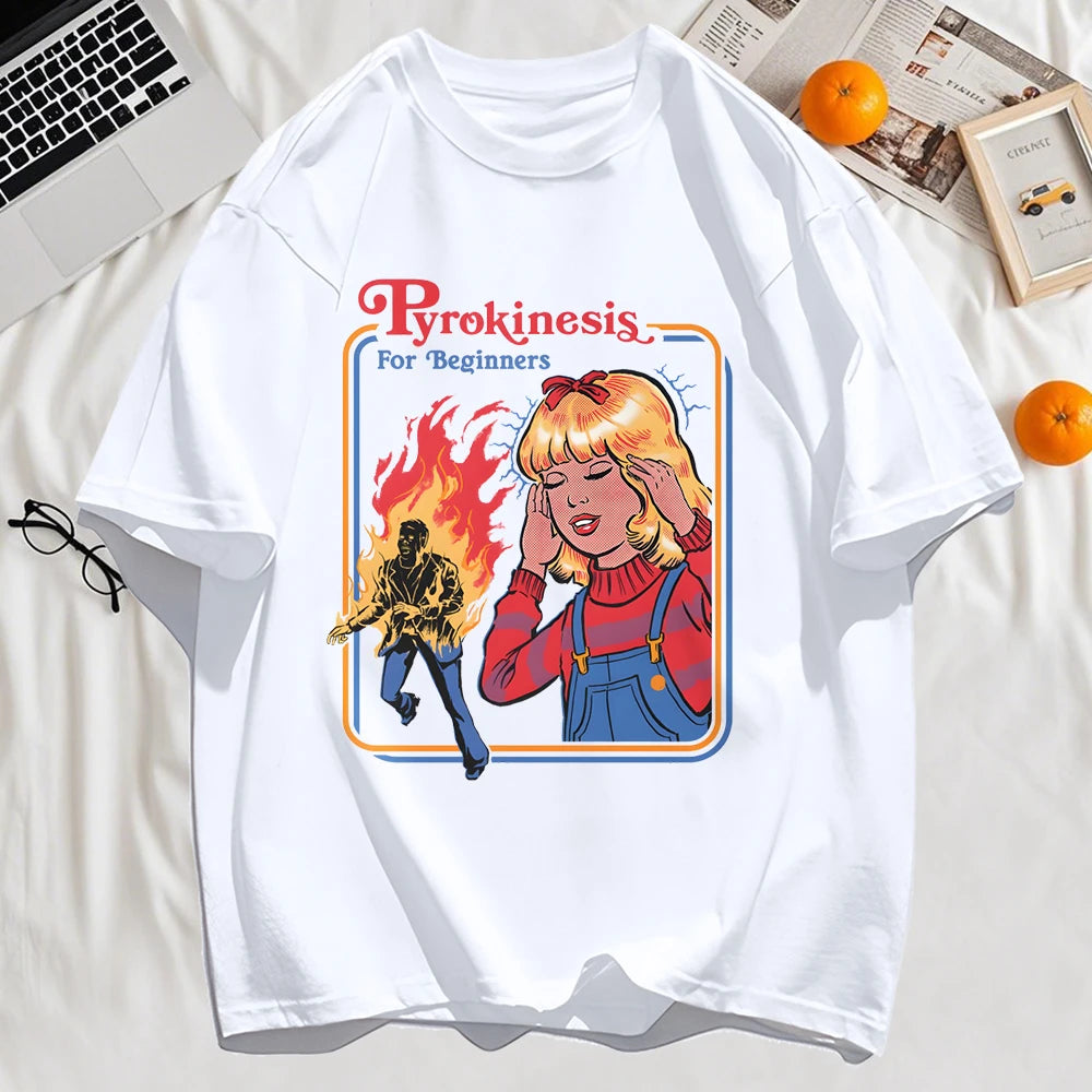 Pyrokinesis For Beginners Printing Mens T-Shirts Summer Cotton All-Match T Shirt O-Neck Streetwear Hip Hop Unisex Soft Loose Top