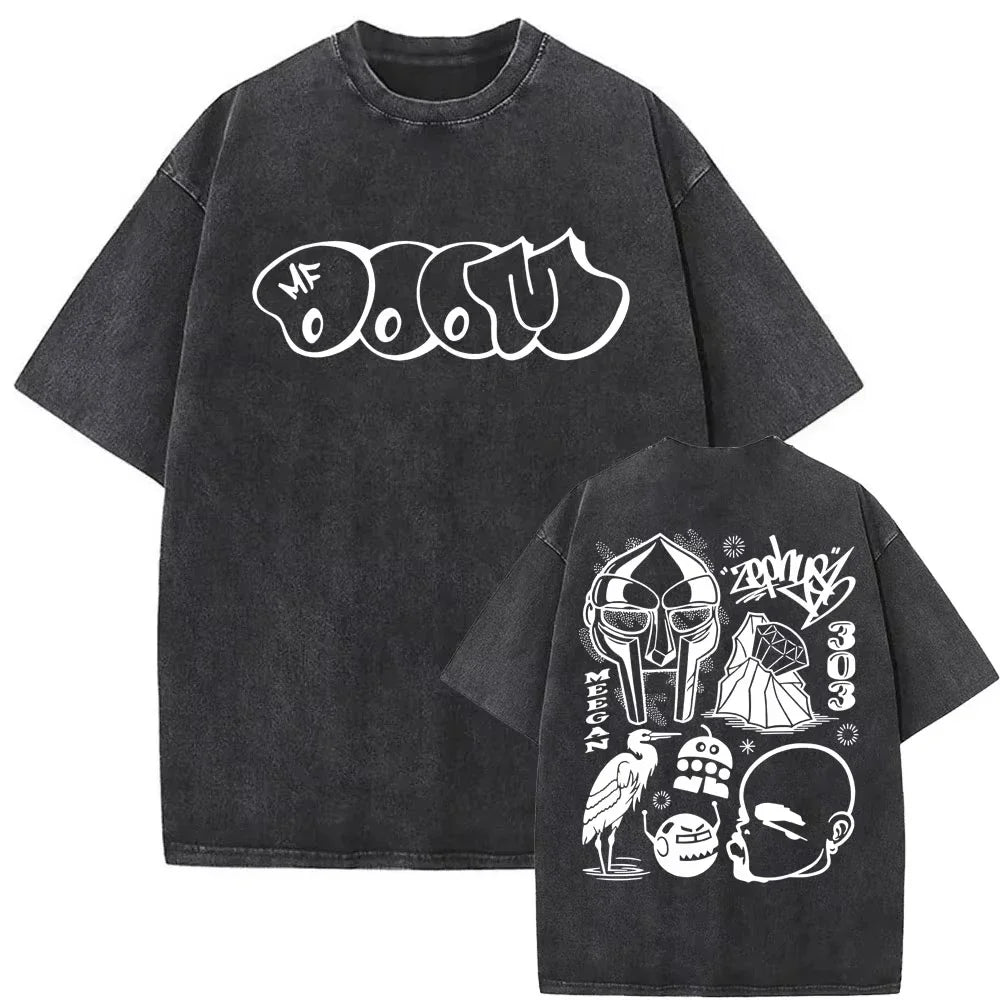2025 Washed Vintage Rapper Mf Doom MM FOOD Graphic Print Tshirt Men Women Hip Hop Fashion T-shirts Male Casual