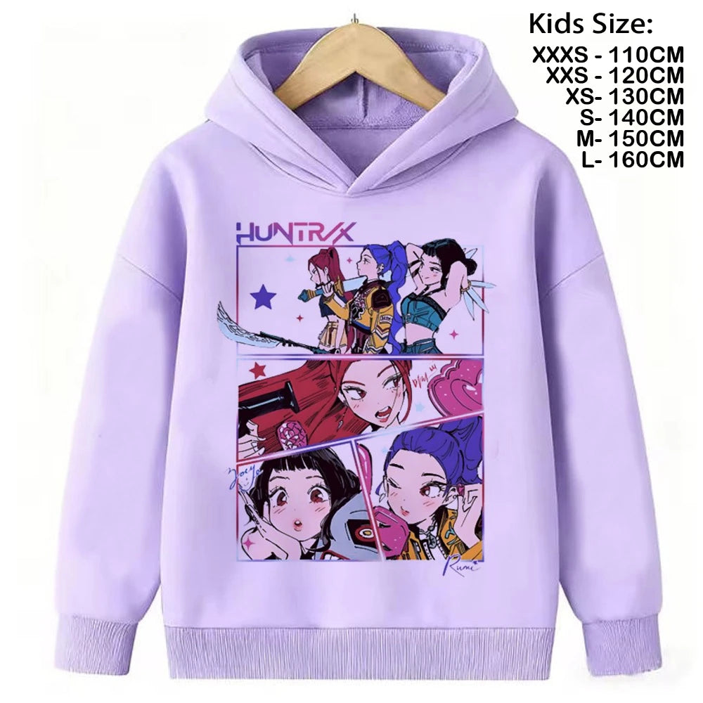 KPop Demon Hunters Hoodies Teenage Girls Boys Rumi KPop Demon Hunters Hoody Autumn Casual Long Sleeve Children Clothing