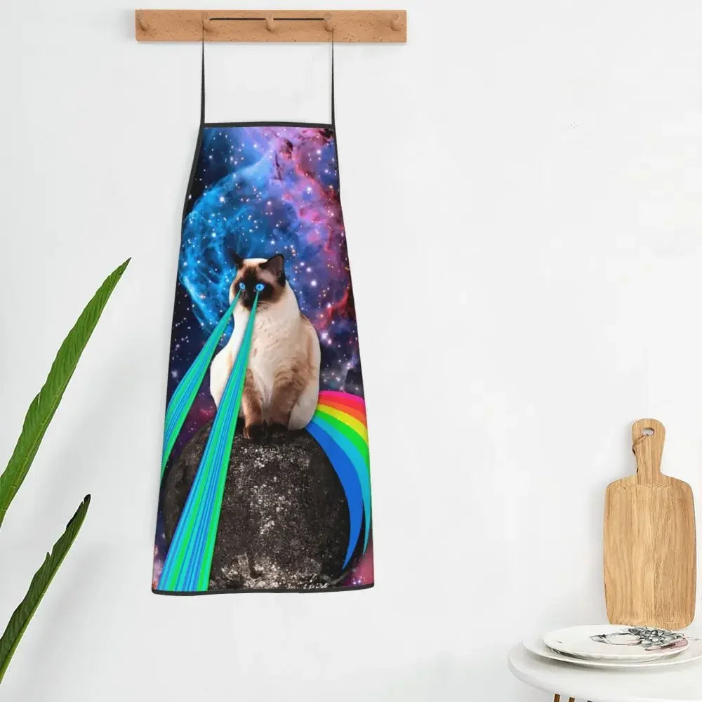 Unisex Space Pizza Cat Meme Bib Apron Adult Women Men Chef Tablier Cuisine for Cooking Kitchen Funny Animal Baking