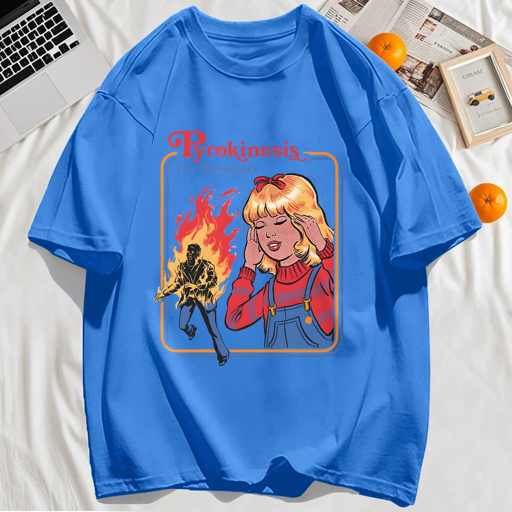 Pyrokinesis For Beginners Printing Mens T-Shirts Summer Cotton All-Match T Shirt O-Neck Streetwear Hip Hop Unisex Soft Loose Top