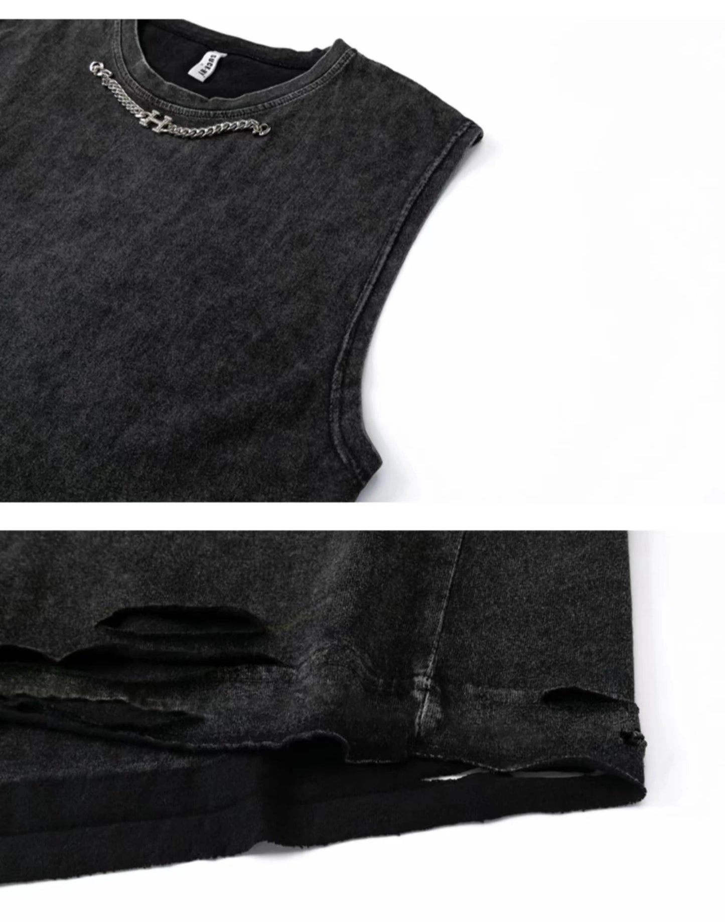 Y2K Fashion Men American Style Street Angel Wings Print Cotton Vest Sleeveless T-shirt Summer Casual Mens Black Oversized Vest