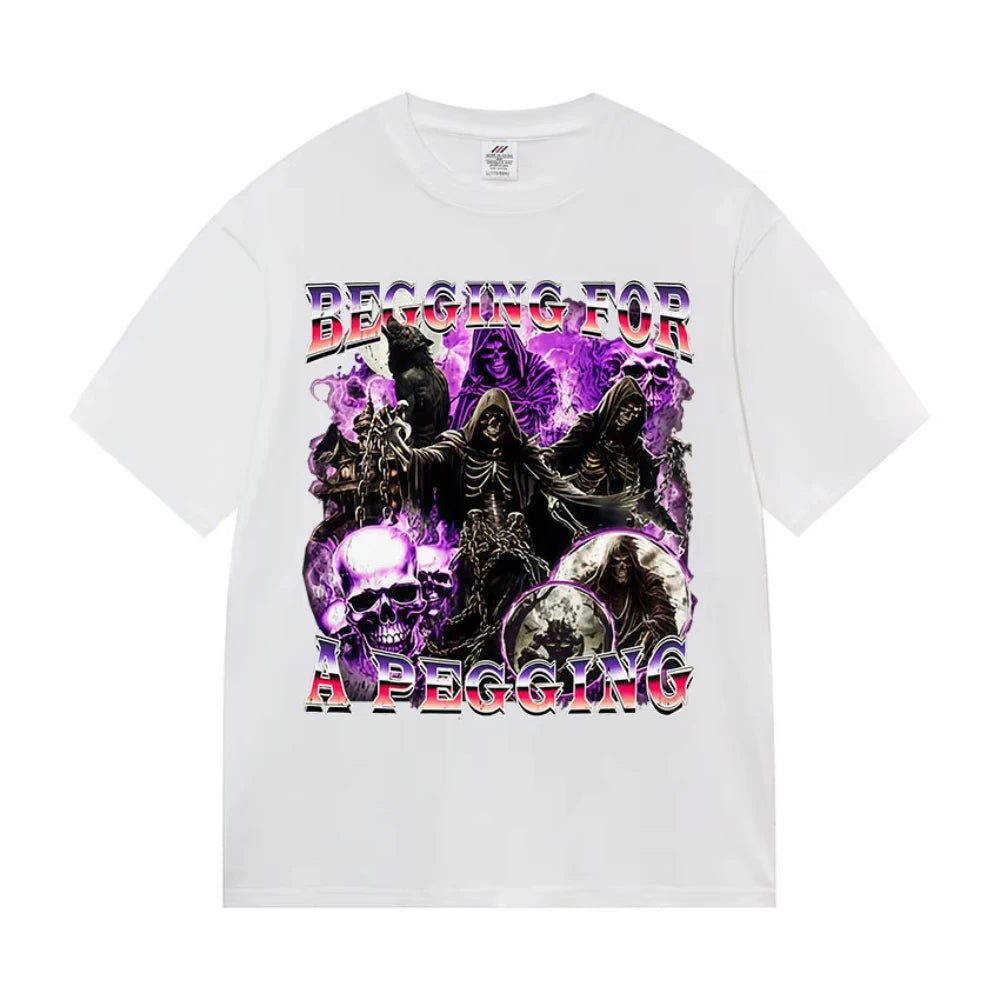 BEGGING FOR A PEGGING Funny Skeleton T Shirt Men Women Vintage Gothic Short Sleeve Tshirts Casual Cotton Tops T-shirt Streetwear