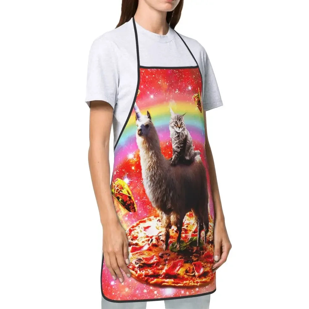 Unisex Space Pizza Cat Meme Bib Apron Adult Women Men Chef Tablier Cuisine for Cooking Kitchen Funny Animal Baking