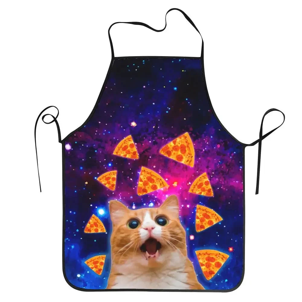 Unisex Space Pizza Cat Meme Bib Apron Adult Women Men Chef Tablier Cuisine for Cooking Kitchen Funny Animal Baking