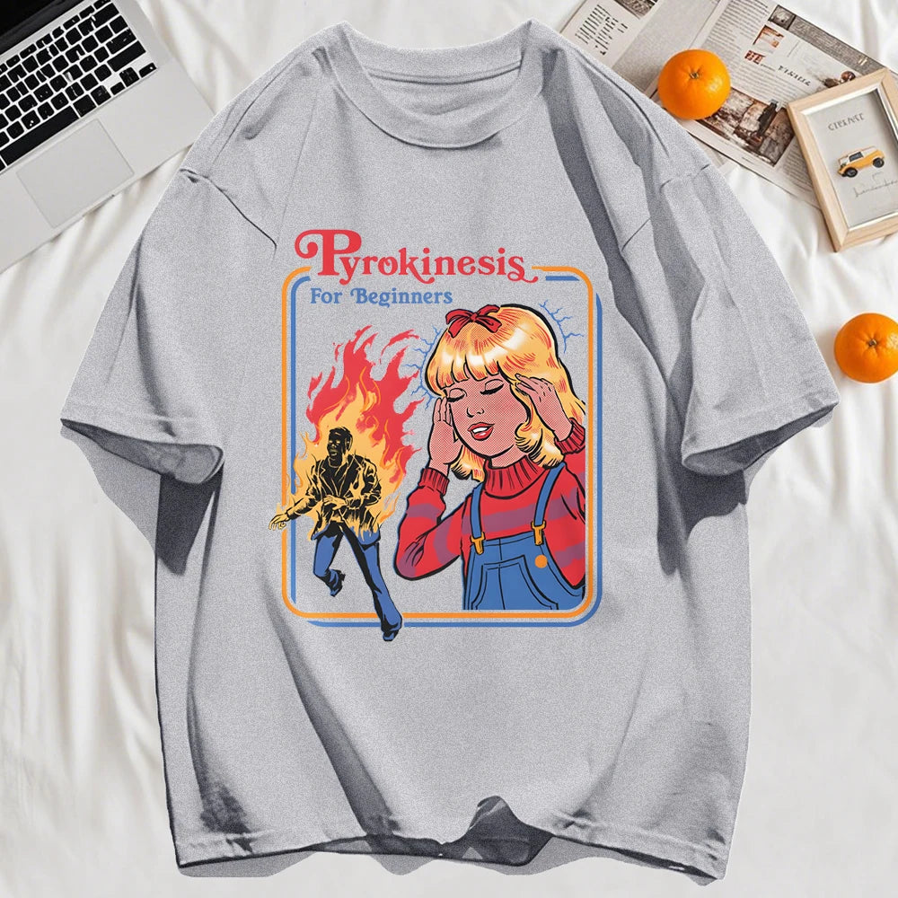 Pyrokinesis For Beginners Printing Mens T-Shirts Summer Cotton All-Match T Shirt O-Neck Streetwear Hip Hop Unisex Soft Loose Top