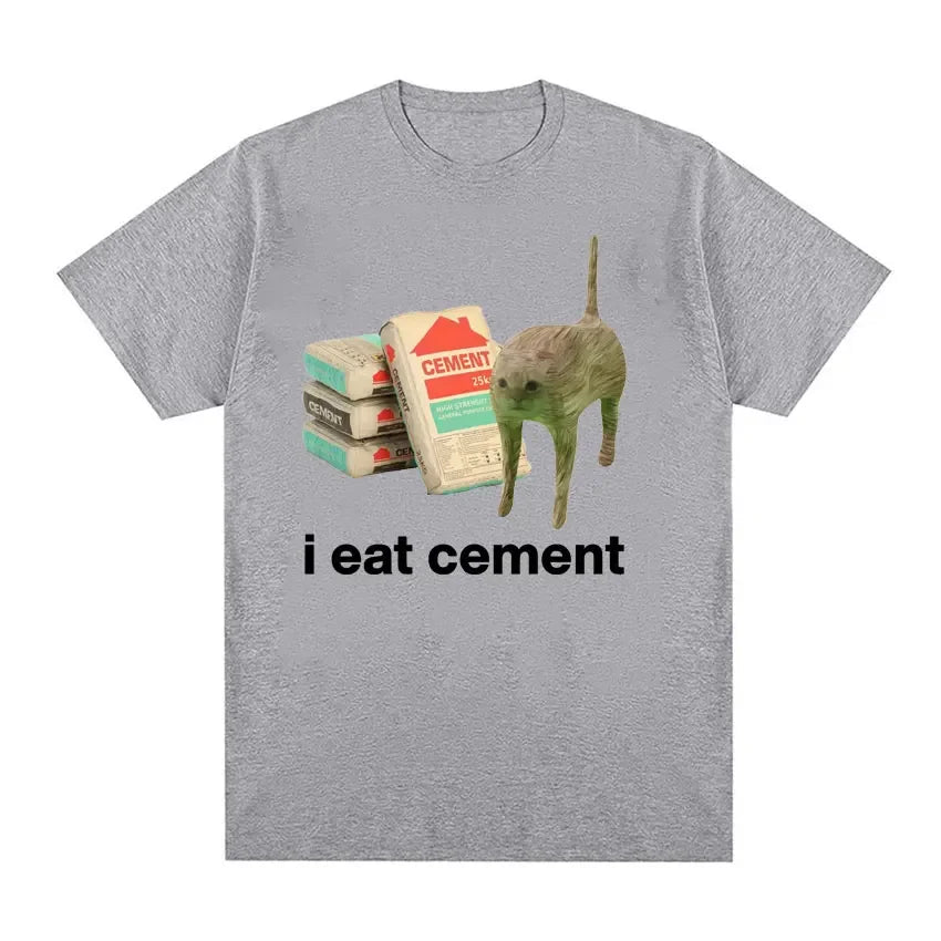I Eat Cement Cursed Cat Funny Meme T Shirt for Women Fashion Casual Short Sleeve T Shirts Female T-shirt Tops