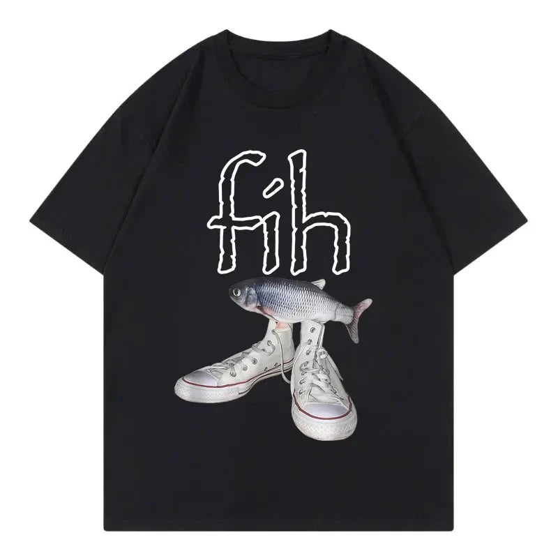 New Style Fih Shoes Graphic T Shirts Funny Misspelled Fish Meme T-shirtsWomen Casual Fashion Short Sleeve T-shirt