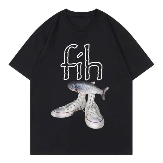 New Style Fih Shoes Graphic T Shirts Funny Misspelled Fish Meme T-shirtsWomen Casual Fashion Short Sleeve T-shirt