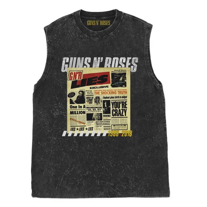 Oasis Band washed retro American street minimalist rock vest print T-shirt high-quality pure cotton Harajuku Y2K top