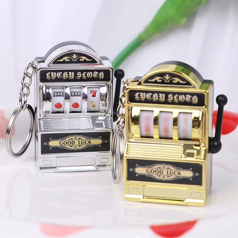 Fruit Slot Machine Keychain Lucky Charm Jackpot Keychains Mini Casino Pendant Bag Charm Novelty Gifts for Kids Adults
