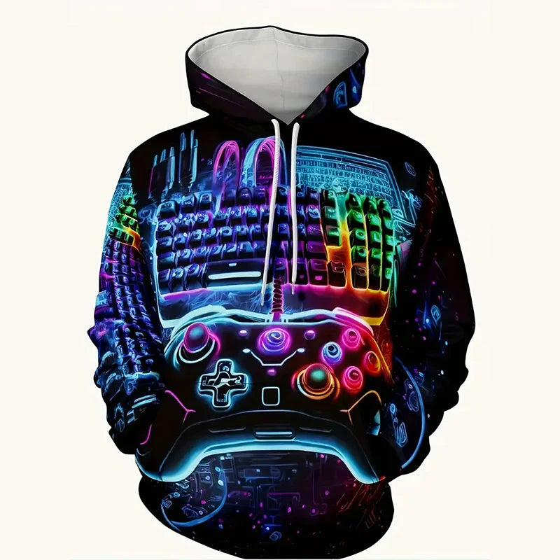 Gamepad Game Player Funny Hoodie For Men Graffiti Neon Smoke Graphic Hooded Coat Children Best Gift Long Sleeve Kids Hoodies