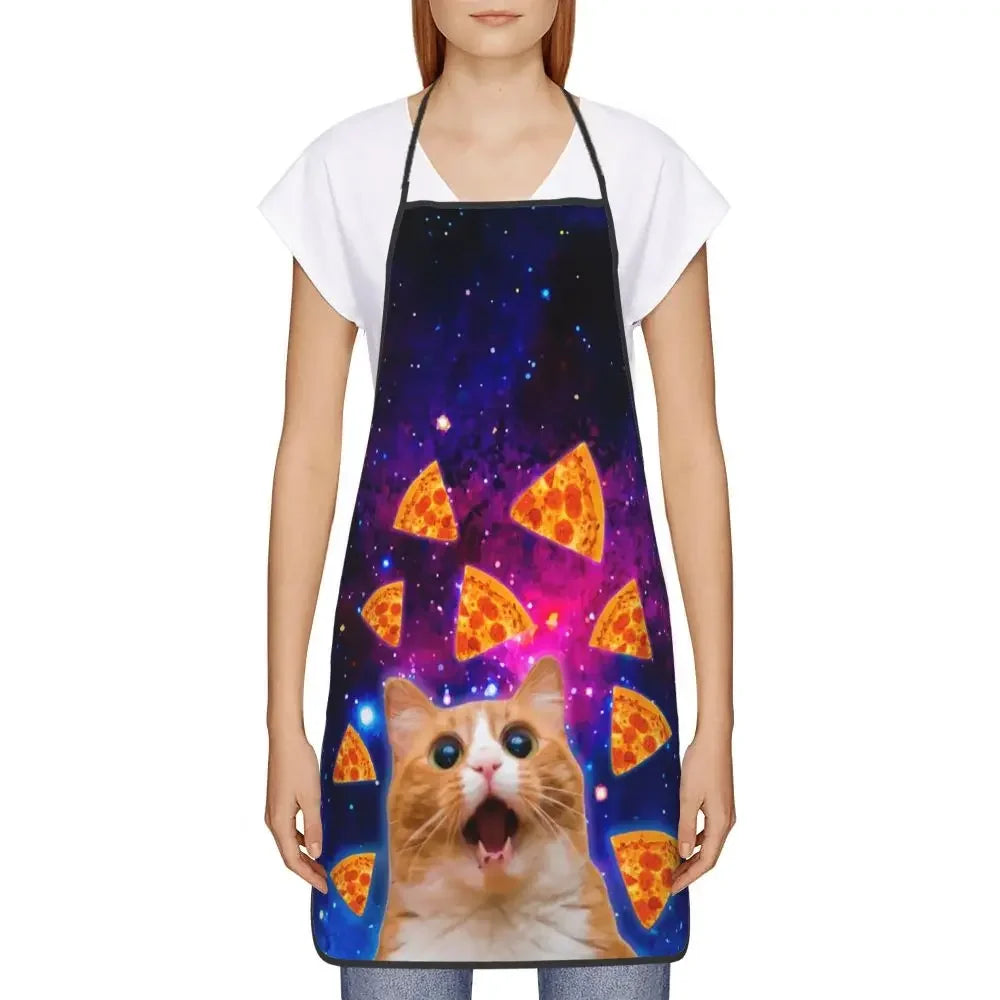 Unisex Space Pizza Cat Meme Bib Apron Adult Women Men Chef Tablier Cuisine for Cooking Kitchen Funny Animal Baking