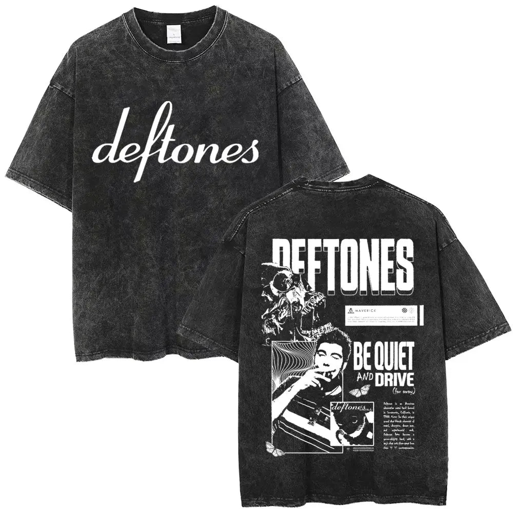 Washed Vintage Rock Band Deftones Cat Funny Meme T-shirts Men Alternative Heavy Metal T-shirt Men's Casual Oversized T Shirts