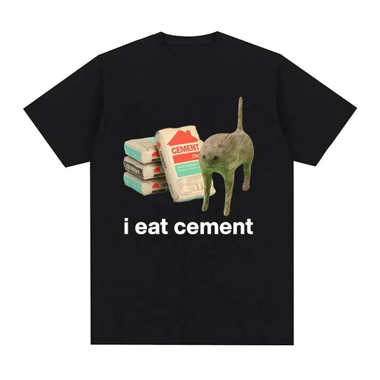I Eat Cement Cursed Cat Funny Meme T Shirt for Women Fashion Casual Short Sleeve T Shirts Female T-shirt Tops