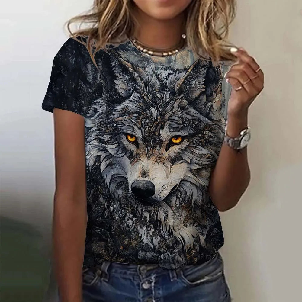 3D Printed  Animal T Shirt For Women Funny Wolf Pattern Tees Summer New Harajuku T-Shirts Y2k Tops Loose Short Sleeves Clothes
