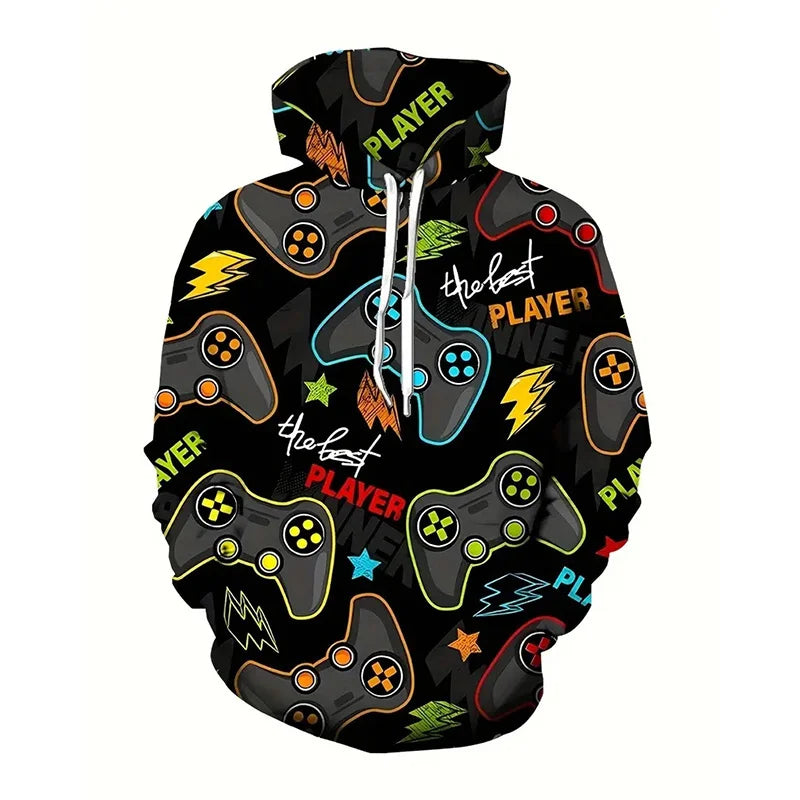 Gamepad Game Player Funny Hoodie For Men Graffiti Neon Smoke Graphic Hooded Coat Children Best Gift Long Sleeve Kids Hoodies