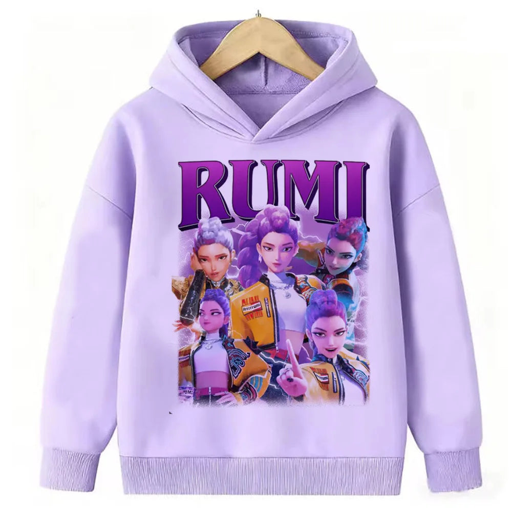 KPop Demon Hunters Hoodies Teenage Girls Boys Rumi KPop Demon Hunters Hoody Autumn Casual Long Sleeve Children Clothing
