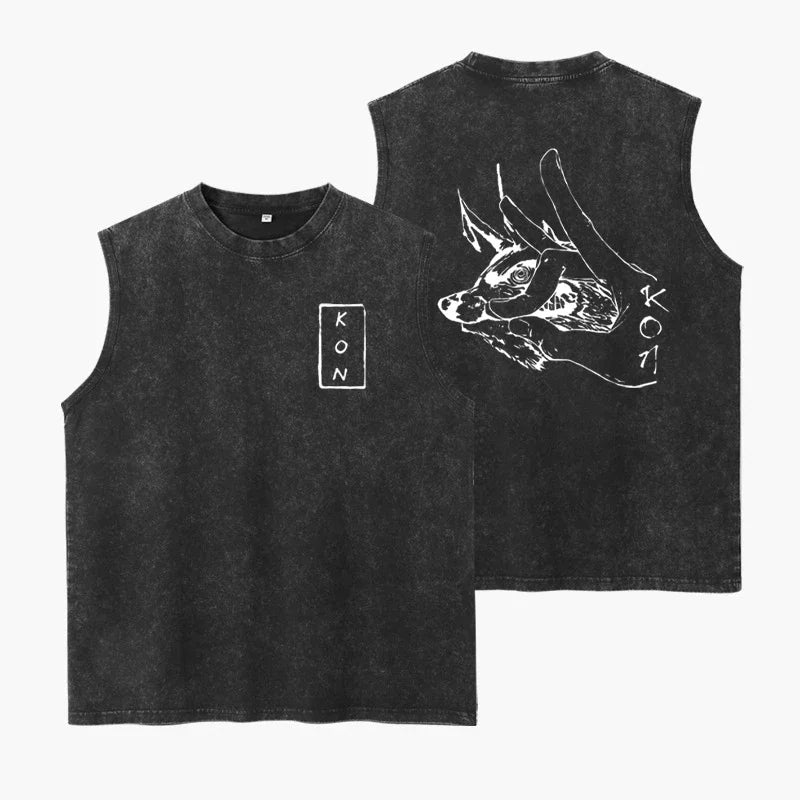 Japanese Anime Cartoon Kon Washed Vest Retro Men'S Fitness Sports Top Pure Cotton Summer Breathable Loose Y2k Sleeveless T-Shirt