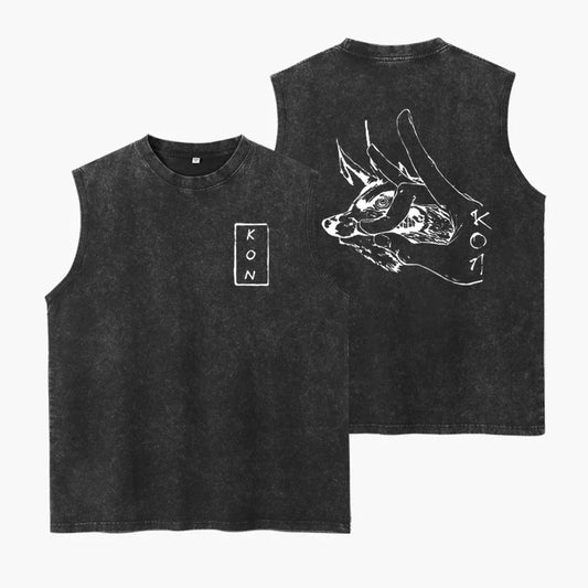 Japanese Anime Cartoon Kon Washed Vest Retro Men'S Fitness Sports Top Pure Cotton Summer Breathable Loose Y2k Sleeveless T-Shirt