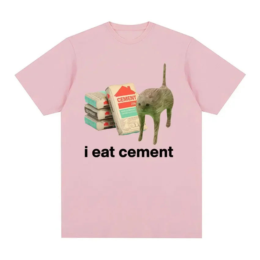I Eat Cement Cursed Cat Funny Meme T Shirt for Women Fashion Casual Short Sleeve T Shirts Female T-shirt Tops