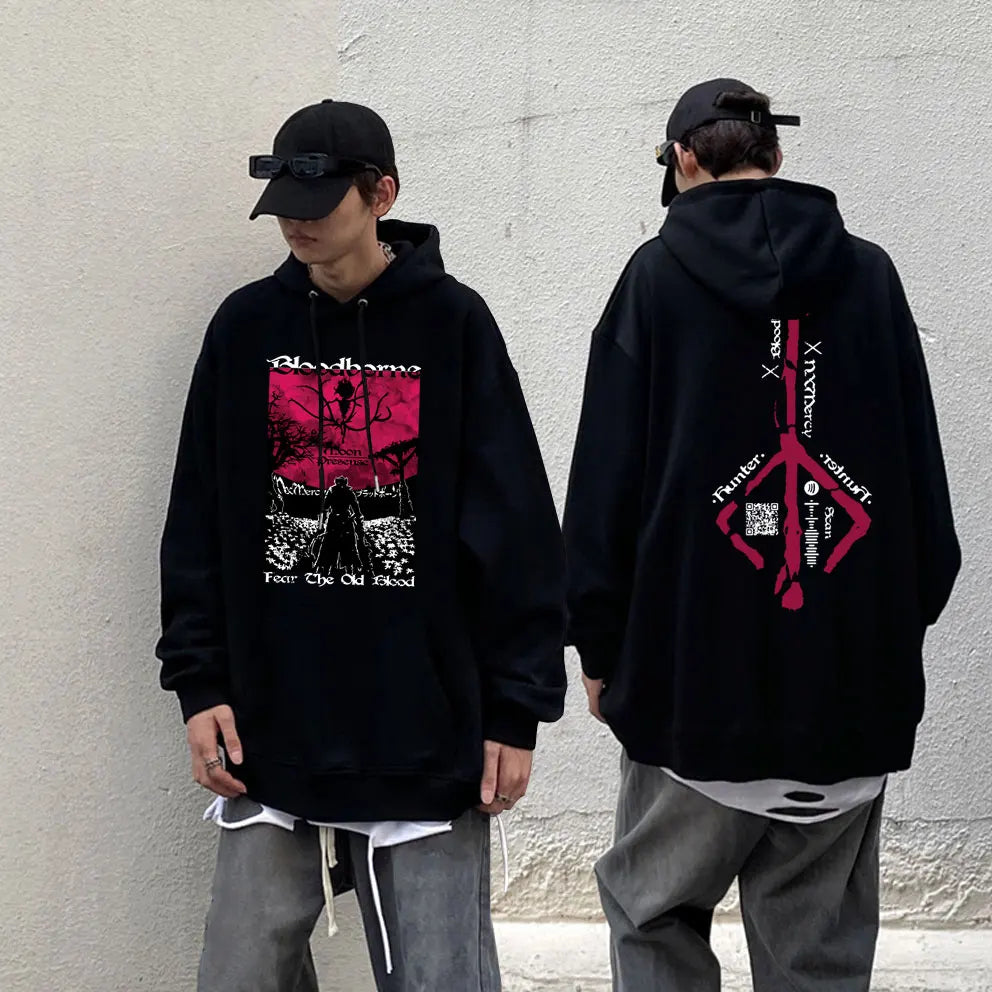 Game Bloodborne Graphic Hoodie Horror Hunter Harajuku Sweatshirt Unisex Casual Oversized Streetwear Men Manga Printed Hoodies