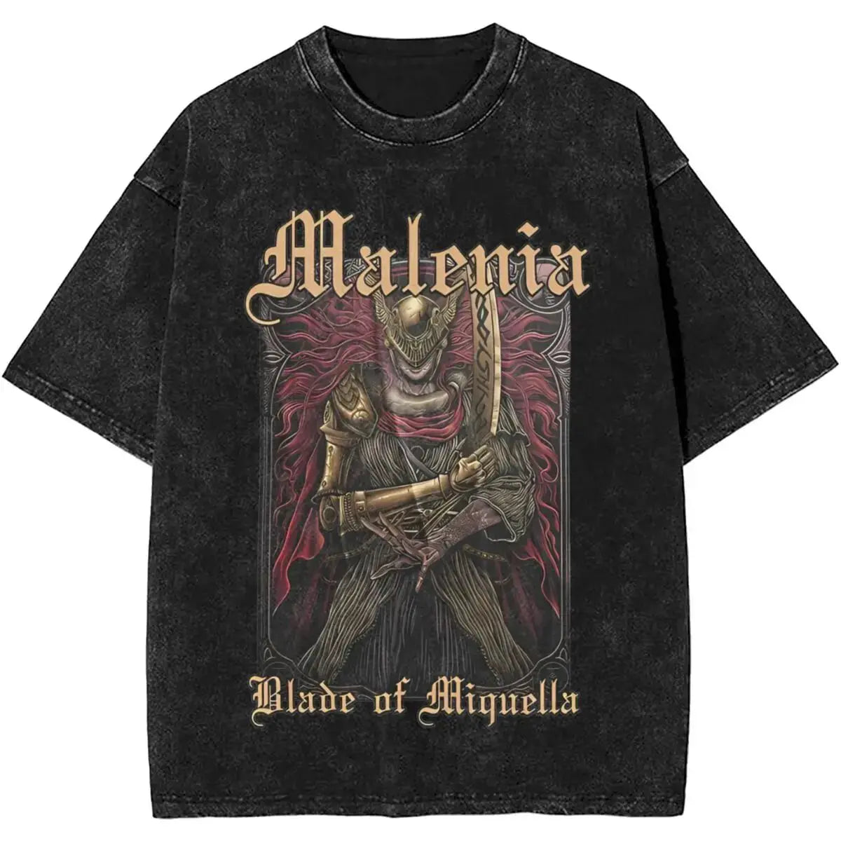 Malenia Blade Of Miquella Washed Short sleeved round neck Y2k shirt Men Clothing New in Top & Tees Mens T-Shirt  Camisetas 61352