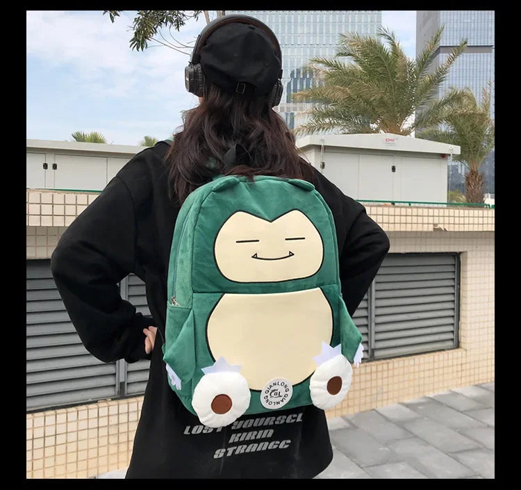 Anime New Style Pokemon Snorlax Plush Couple Bag Children Large Capacity Backpack Student School Bag Outdoor Travel Funny Cute
