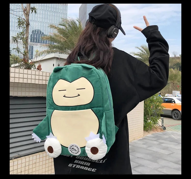 Anime New Style Pokemon Snorlax Plush Couple Bag Children Large Capacity Backpack Student School Bag Outdoor Travel Funny Cute